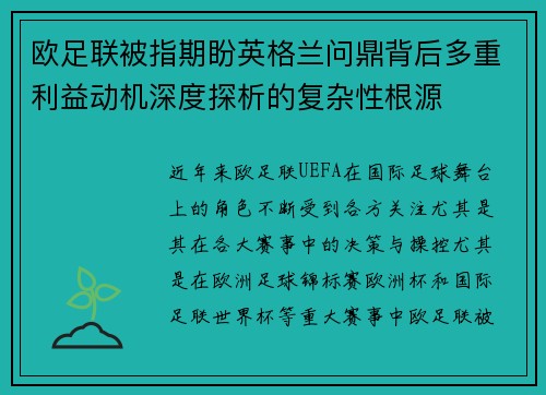 欧足联被指期盼英格兰问鼎背后多重利益动机深度探析的复杂性根源